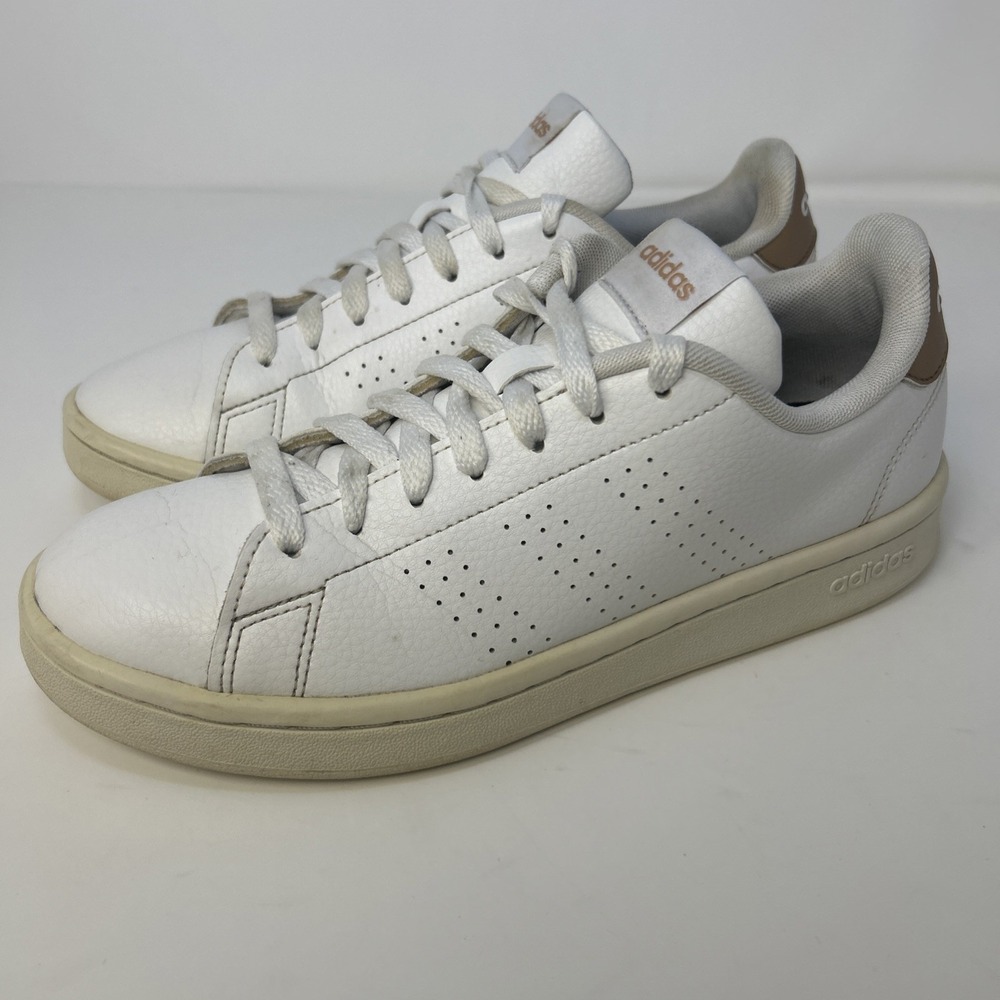 Adidas Women's Advantage Cloudfoam Sneakers White Gold Copper Metallic Size 8